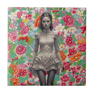 Carreau en céramique floral modèle de mode monochr