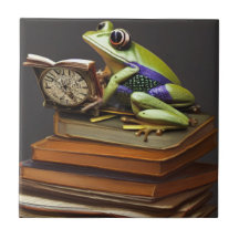 Carreau en céramique grenouille et horloge Steampu