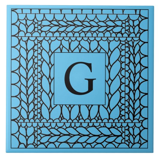 Carreau en céramique KNIT PURL BLUE + Initiale (Devant)