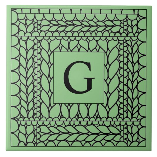 Carreau en céramique KNIT PURL SAGE + Initiale (Devant)