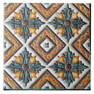 Carreau en céramique majolique à treillis vintage