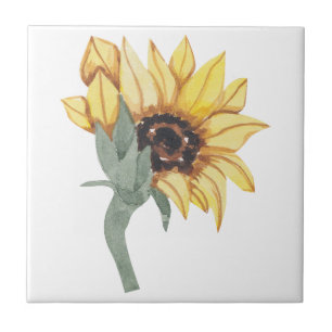 Carreau en céramique tournesol aquarelle jaune