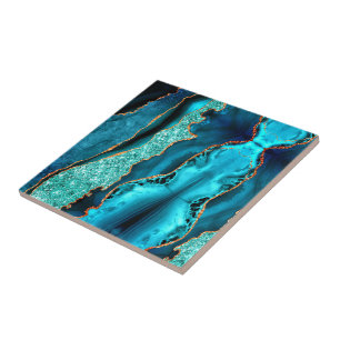 Carreau en céramique turquoise marbre bleu navy or