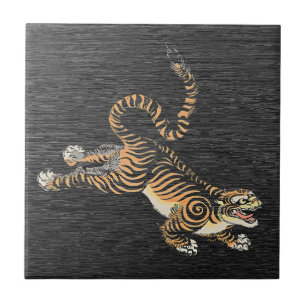 Carreau en céramique vintage - Tigre Ukiyo-e japon