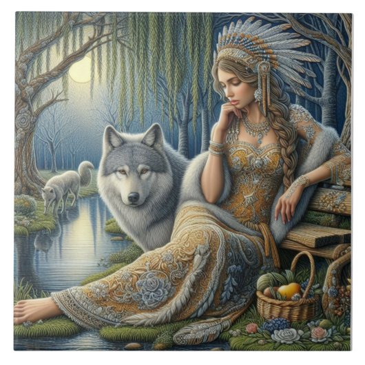 Carreau Enchantement Lune dans la Forêt Mystique (Devant)