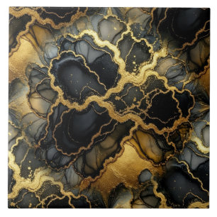 Carreau Encre alcoolique marbre noir et or de luxe