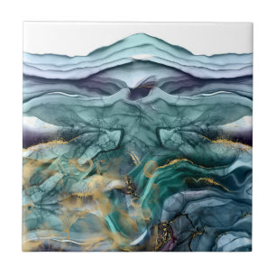 Carreau encre bleue or abstraite