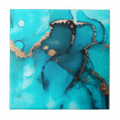 Carreau Encre d'alcool vert d'or de l'océan Abstrait (Devant)