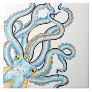 Carreau Encre de pieuvre funky Bleu orange
