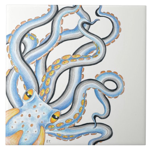 Carreau Encre de pieuvre funky Bleu orange (Devant)