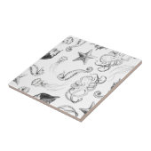 Carreau Encre noire et blanche de thème nautique d'océan (Côté)