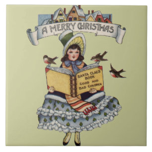 Carreau Enfant vintage avec le livre du Père Noël