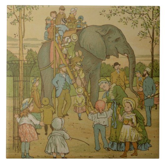 Carreau Enfants montant sur l'éléphant (litho) (Devant)