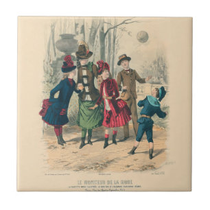Carreau Enfants victoriens antiques jouant au ballon Hiver