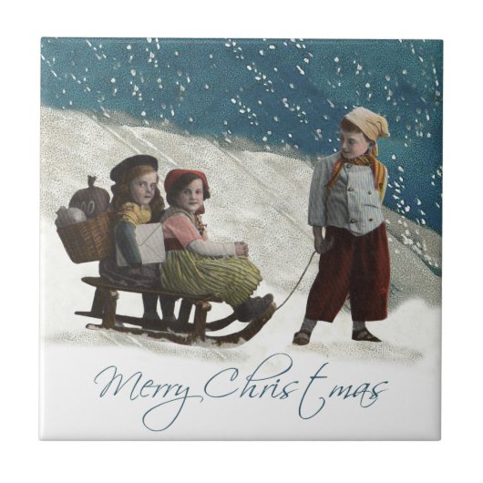 Carreau Enfants vintages Dormir Noël hiver (Devant)