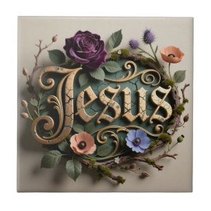 Carreau Enseigne en or avec Jésus en fleurs antiques