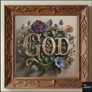 Carreau Enseigne en or avec le mot GOD Floral Antique