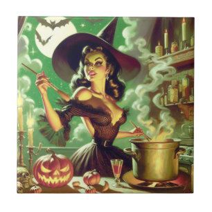 Carreau Épingle vintage de sorcière d'Halloween