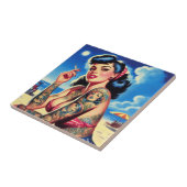 Carreau Épinglette d'été rétro tatouée Bikini (Côté)