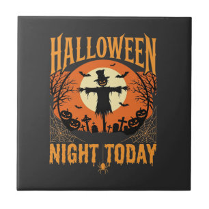 Carreau Épouvantail de cimetière de nuit d'Halloween Vecte