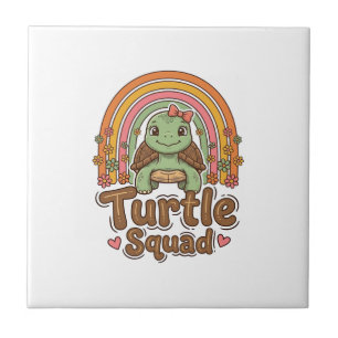 Carreau Équipe de tortue mignonne dessin vectoriel floral