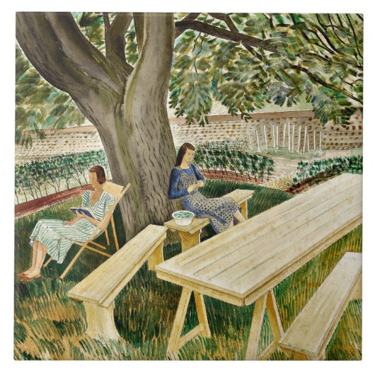 Carreau Eric Ravilious, Deux femmes dans un jardin, (Devant)