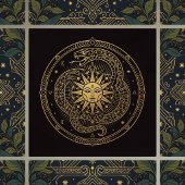 Carreau Esoteric Gold Serpent Sun Celestial Mandala 