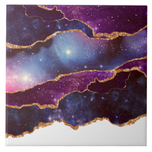 Carreau Espace bleu et violet et étoiles avec ruban or