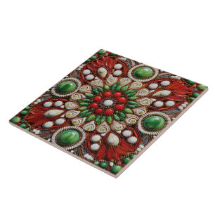 Carreau Espagne Noël Star Peinture à la main Terracotta no