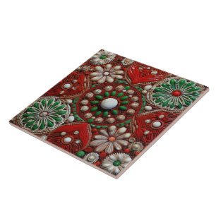 Carreau Espagne Noël Star Peinture à la main Terracotta no