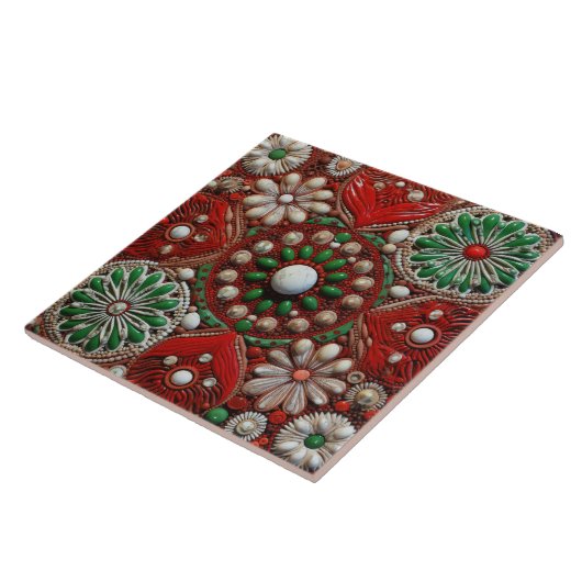 Carreau Espagne Noël Star Peinture à la main Terracotta no (Côté)