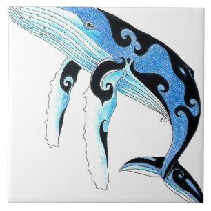 Carreau Esprit tribal de baleine à bosse Bleu Art