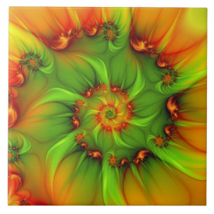 Carreau Été chaud vert orange abstrait fractal coloré