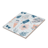 Carreau Été Plage Tropical Bleu Corail Rayé (Côté)