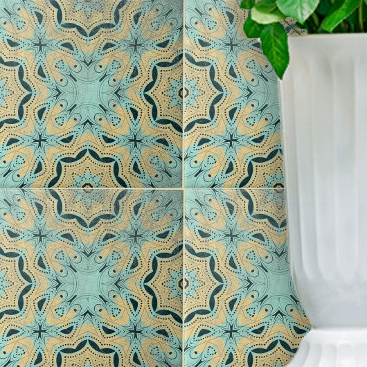 Carreau Ethnic Turquoise noir Détails géométriques pointil