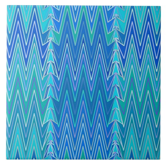 Carreau Ethnique Chevron Damask, Turquoise et Bleu (Devant)