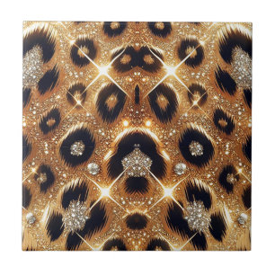 Carreau Étincelle Glam Or Léopard Noir Cheetah Imprimer