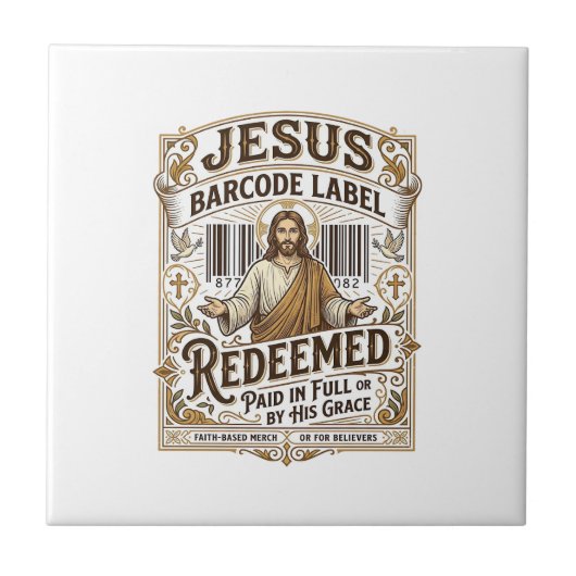 Carreau Étiquette de code-barres Jésus Rédimé Jésus Code-b (Devant)