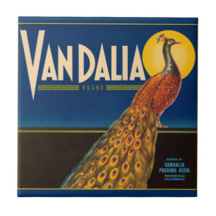 Carreau Étiquette vintage de caisse de fruit de paon