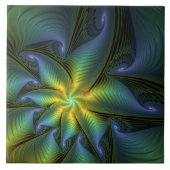 Carreau Etoile Abstraite, Bleu brillant Vert Or Fractal Ar (Devant)