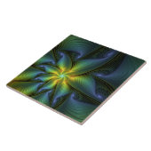 Carreau Etoile Abstraite, Bleu brillant Vert Or Fractal Ar (Côté)