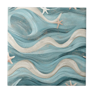 Carreau Étoile de mer Crème de Vague Bleue Côtière