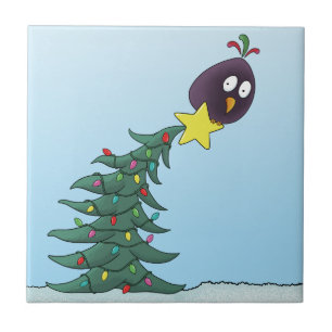 Carreau Étoile de Noël arbre oiseau de dessin animé