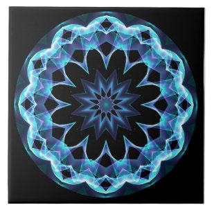 Carreau Étoile en cristal, mandala bleu rougeoyant de
