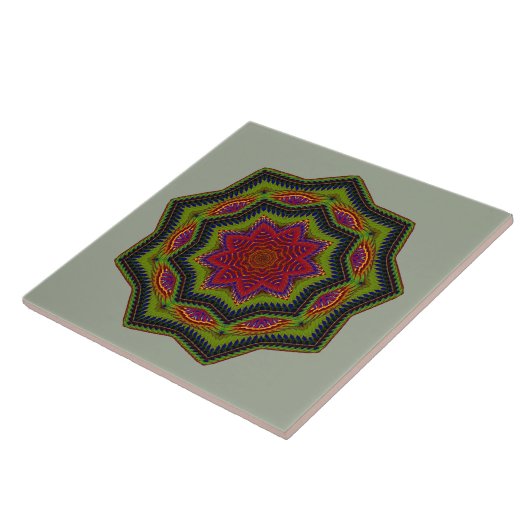Carreau Étoile Mandala Rouge Et Vert Cordé (Côté)