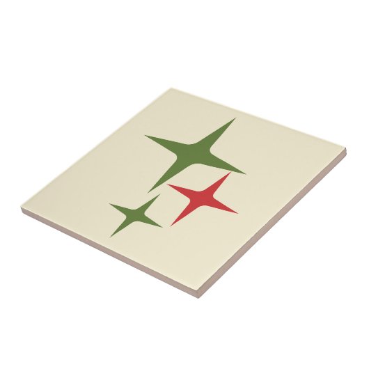 Carreau Étoiles atomiques Moyen-siècle Rétro Noël Rouge Ve (Côté)