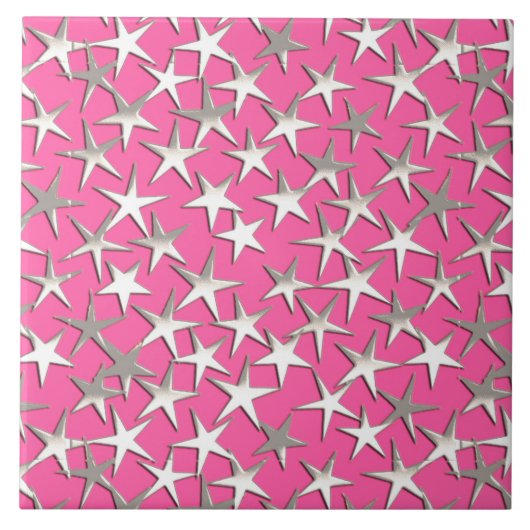 Carreau Étoiles d'argent sur fuchsia rose (Devant)
