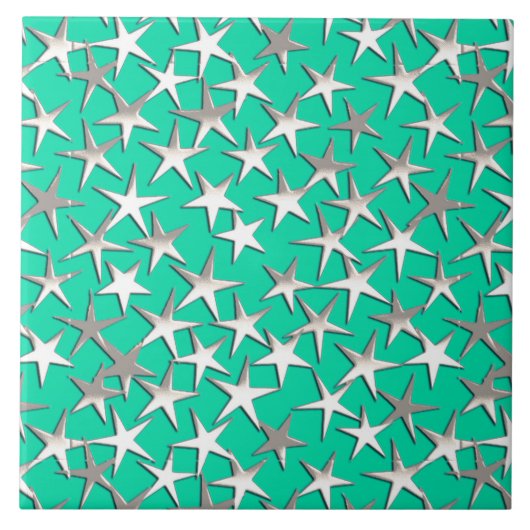 Carreau étoiles d'argent sur turquoise (Devant)