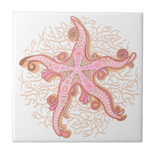 Carreau Étoiles de mer et corail rose motif pastel