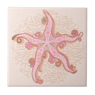 Carreau Étoiles de mer et motif pastel rose corail